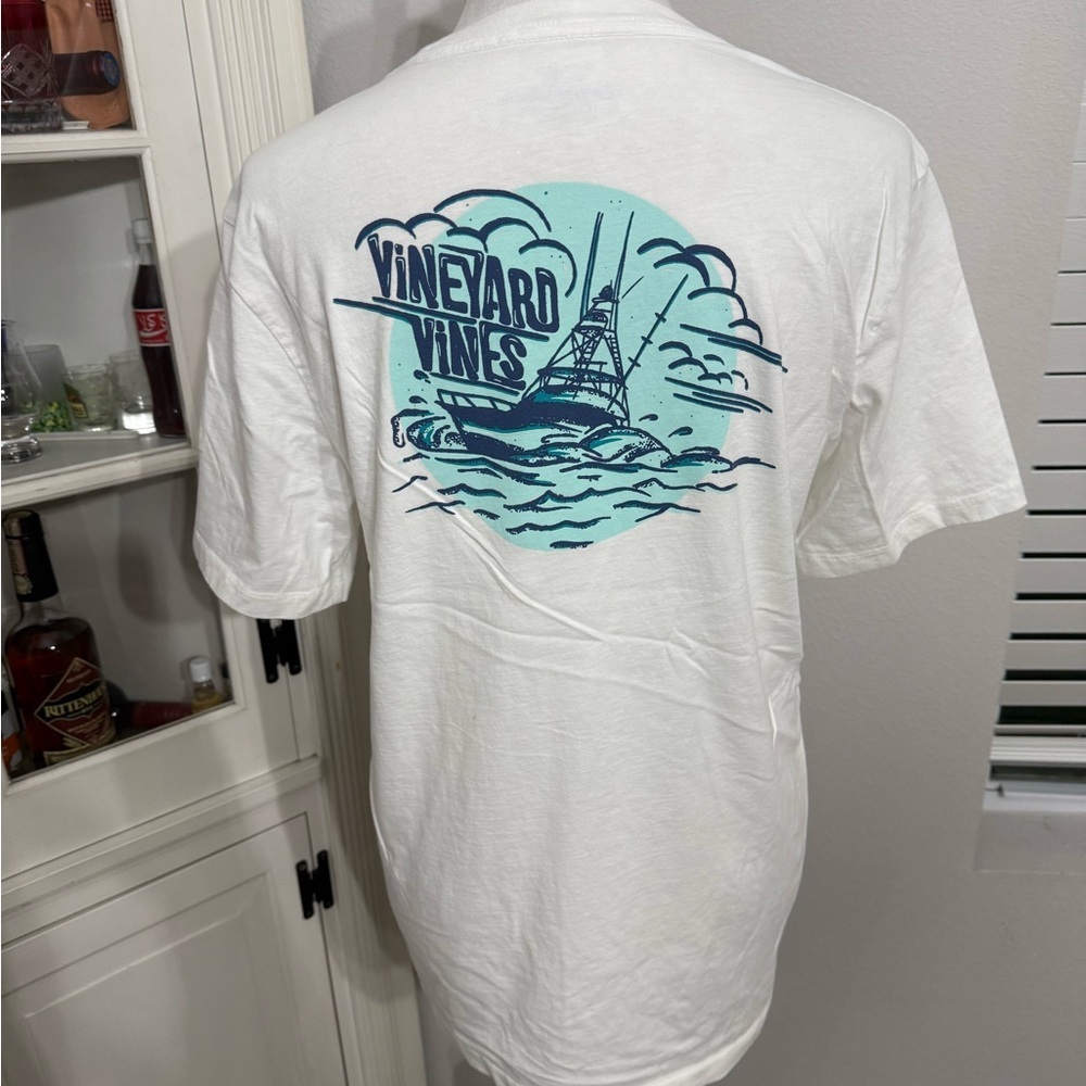 Vineyard Vines White Tee with Nautical Blue Design - Picture 4 of 6